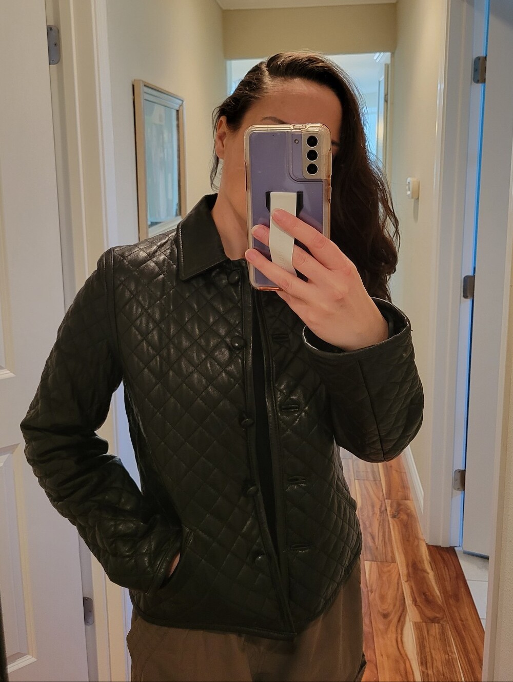 Vintage Inspired Quilted Leather Jacket Black Minimalist Moto Coat